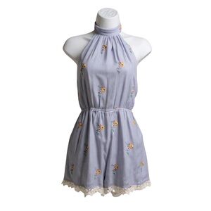 Blue and White Romper Floral